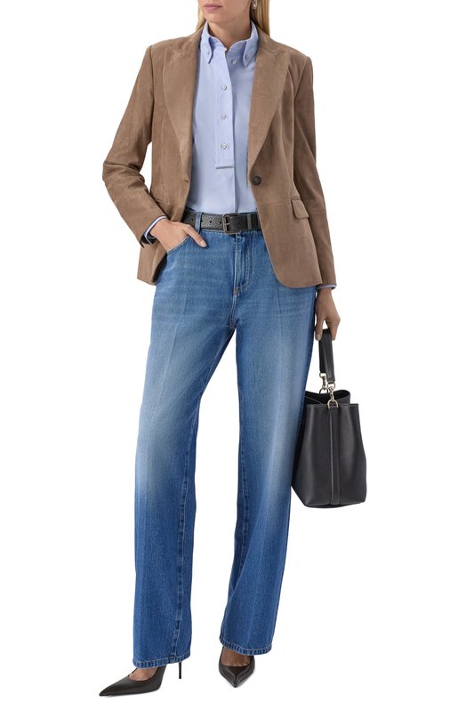 Хлопковая рубашка Brunello Cucinelli MA600RA905 Голубой  MA600RA905 Фото 2