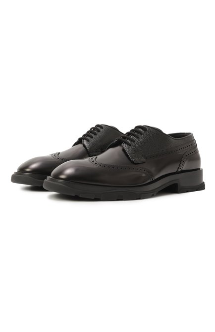 Мужские кожаные дерби ALEXANDER MCQUEEN черного цвета, арт. 750388WIDW1 1000 | Фото 1 (Драгоценные камни: Проставлено; Материал внутренний: Натуральная кожа; Материал сплава: Проставлено; Подошва: Плоская; Материал внешний: Натуральная кожа)