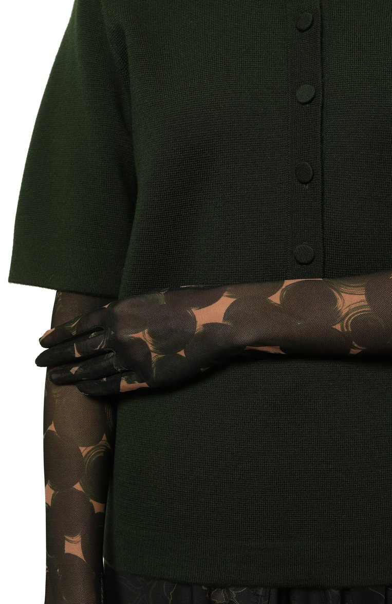 Женские перчатки DRIES VAN NOTEN темно-зеленого цвета, арт. 242-010101-9605 | Фото 2 (Нос: Не проставлено; Материал: Текстиль, Синтетический материал; Кросс-КТ: Трикотаж)