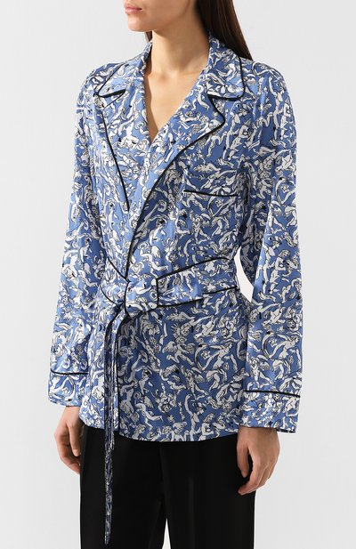 Блузка с поясом VICTORIA, VICTORIA BECKHAM синего цвета по цене 28850 руб., арт. SHVV 159 SS19 PRINTED P0LY TWILL, фото 3 Блузка с поясом VICTORIA, VICTORIA BECKHAM, арт. SHVV 159 SS19 PRINTED P0LY TWILL, фото 3