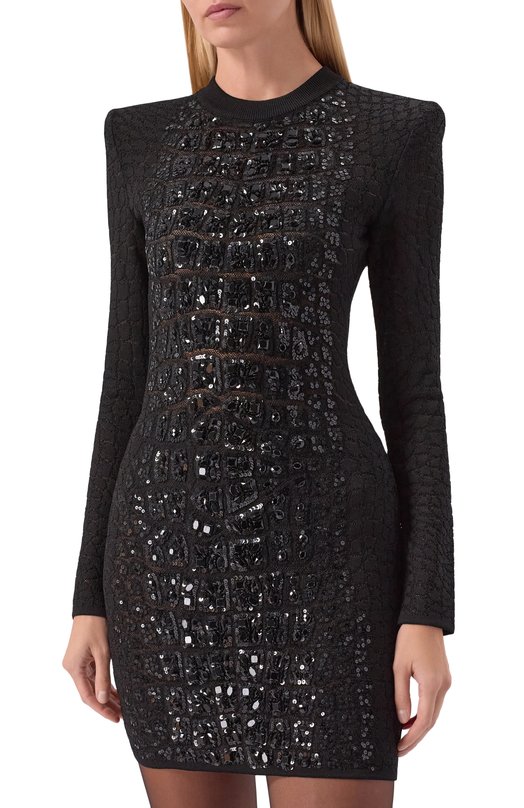 Платье из вискозы Balmain FF0R8012/97KI Чёрный  FF0R8012/97KI Фото 3