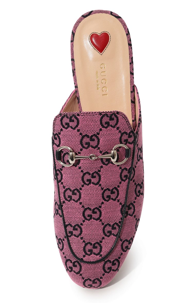 Женские текстильные сабо princetown gg GUCCI розового цвета, арт. 663670 9SF10 | Фото 6 (Каблук высота: Низкий; Материал внутренний: Натуральная кожа; Подошва: Плоская; Каблук тип: Устойчивый; Материал внешний: Текстиль)