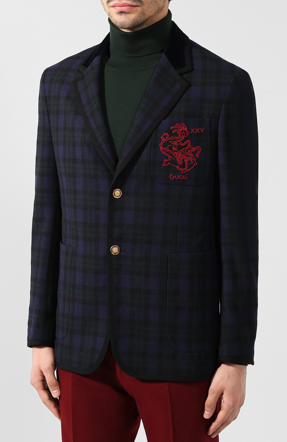 Однобортный пиджак из шерсти GUCCI темно-зеленого цвета по цене 180500 руб., арт. 522511/Z549J, фото 3 Однобортный пиджак из шерсти GUCCI, арт. 522511/Z549J, фото 3