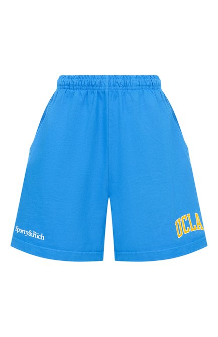 Женские хлопковые шорты SPORTY AND RICH синего цвета, арт. SH039615637BL116 | Фото 1 (Автоматизация состава: Проставлено; Длина Ж (юбки, платья, шорты): Мини; Автоматизация ТО: Проставлено; Материал внешний: Хлопок; Стили: Спорт-шик)