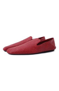 Женские кожаные лоферы adamo BOTTEGA VENETA красного цвета, арт. 807010/V4VE0 | Фото 1 (Подошва: Плоская; Драгоценные камни: Проставлено; Материал внешний: Натуральная кожа; Материал сплава: Проставлено; Каблук высота: Низкий; Материал внутренний: Натуральная кожа)