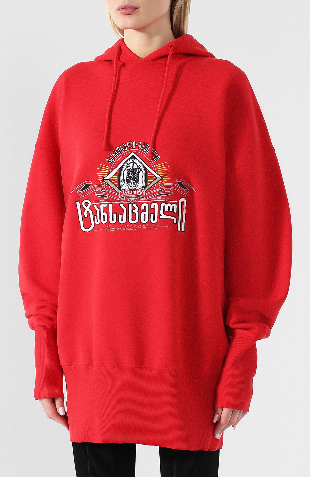 Хлопковое худи VETEMENTS красного цвета по цене 94900 руб., арт. USS197005/W, фото 3 Хлопковое худи VETEMENTS, арт. USS197005/W, фото 3