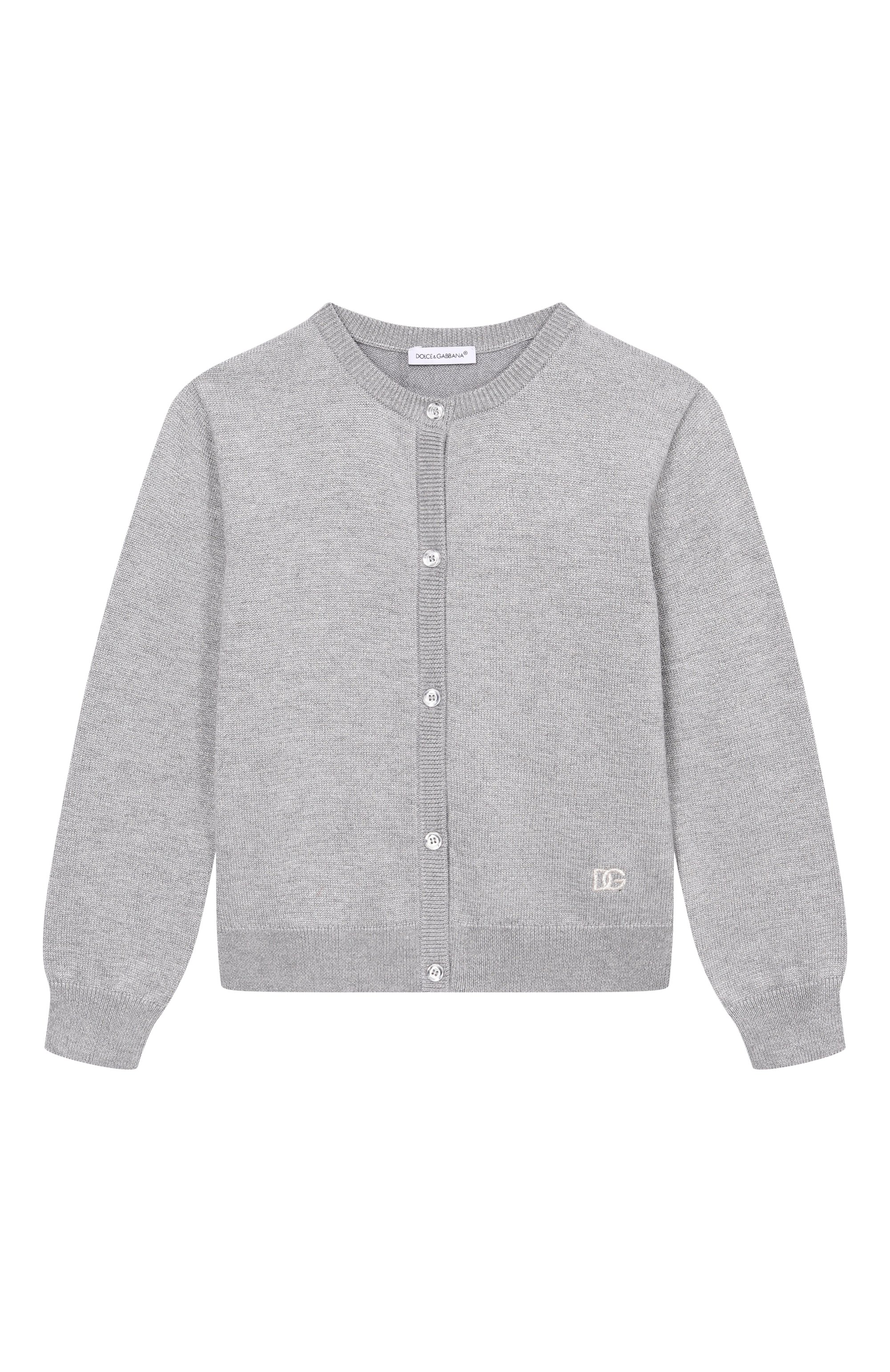 Кардиган из шерсти и вискозы DOLCE & GABBANA светло-серого цвета по цене 78050 руб., арт. L5KWMJ/JGME6_001, фото 1 Кардиган из шерсти и вискозы DOLCE & GABBANA, арт. L5KWMJ/JGME6_001, фото 1