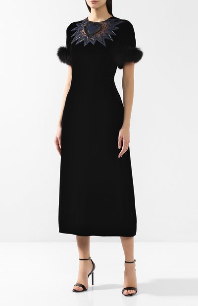 Бархатное платье с меховой отделкой FENDI, арт. FD9653 A3MT, фото 3