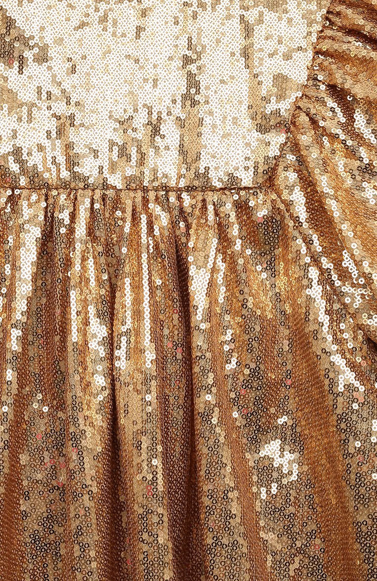 Детское платье MARC JACOBS (THE) золотого цвета, арт. W60242 | Фото 3 (Рукава: Короткие; Материал внешний: Синтетический материал; Случай: Вечерний; Девочки Кросс-КТ: Платье-одежда; Автоматизация ТО: Проставлено; Автоматизация состава: Прос�тавлено; Ростовка одежда: 5 лет | 110 см, 3 года | 98 см, 13 - 15 лет | 158 см, 4 года | 104 см, 12 лет | 152 см, 7 лет | 122 см, 9 лет | 134 см)