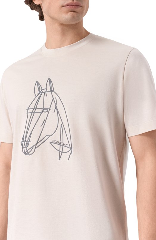Хлопковая футболка Corneliani 27G593/2725051_001 Кремовый  27G593/2725051_001 Фото 5