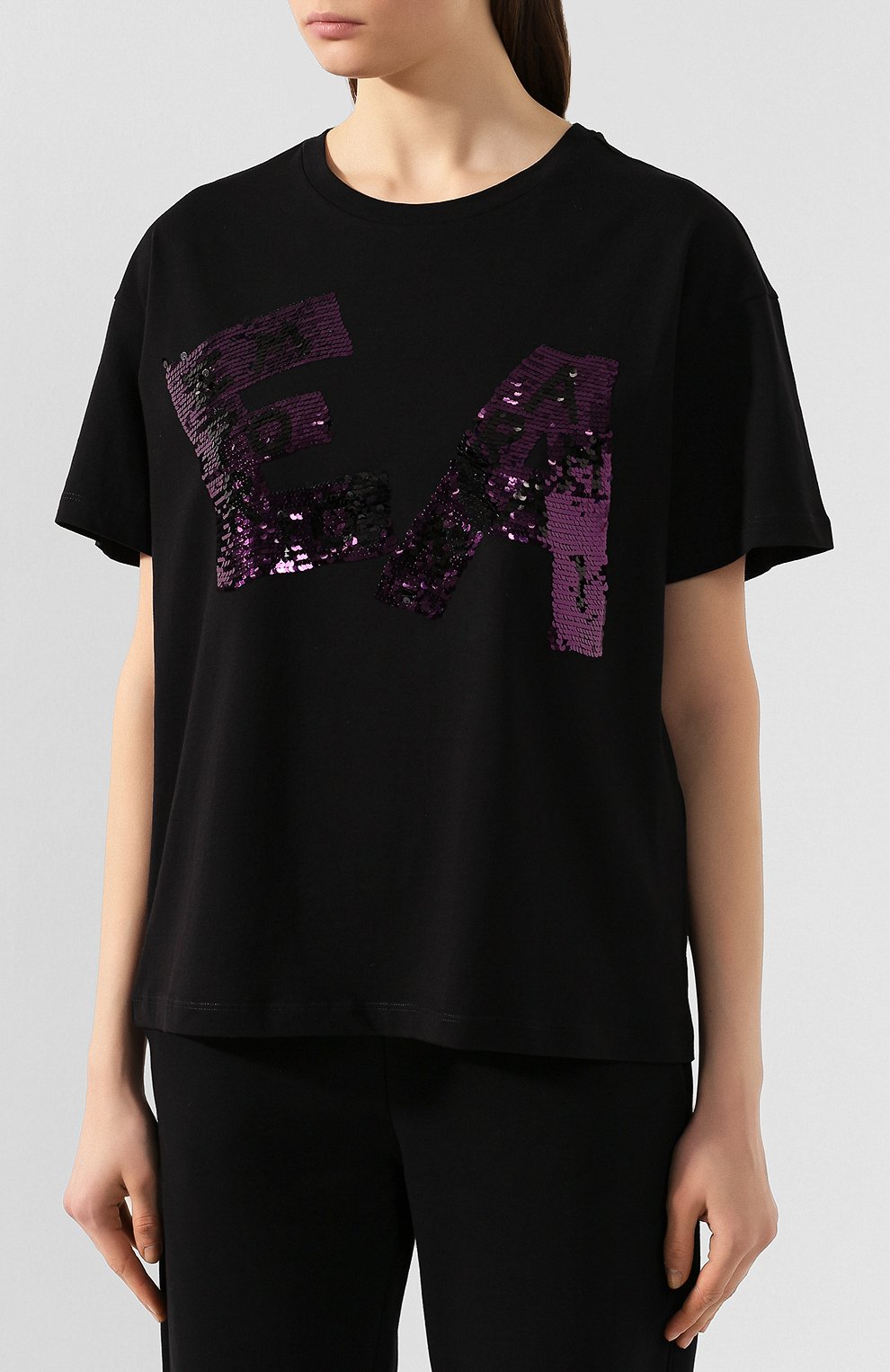 Хлопковая футболка EMPORIO ARMANI черного цвета по цене 23050 руб., арт. 3H2T7K/2J53Z, фото 3 Хлопковая футболка EMPORIO ARMANI, арт. 3H2T7K/2J53Z, фото 3