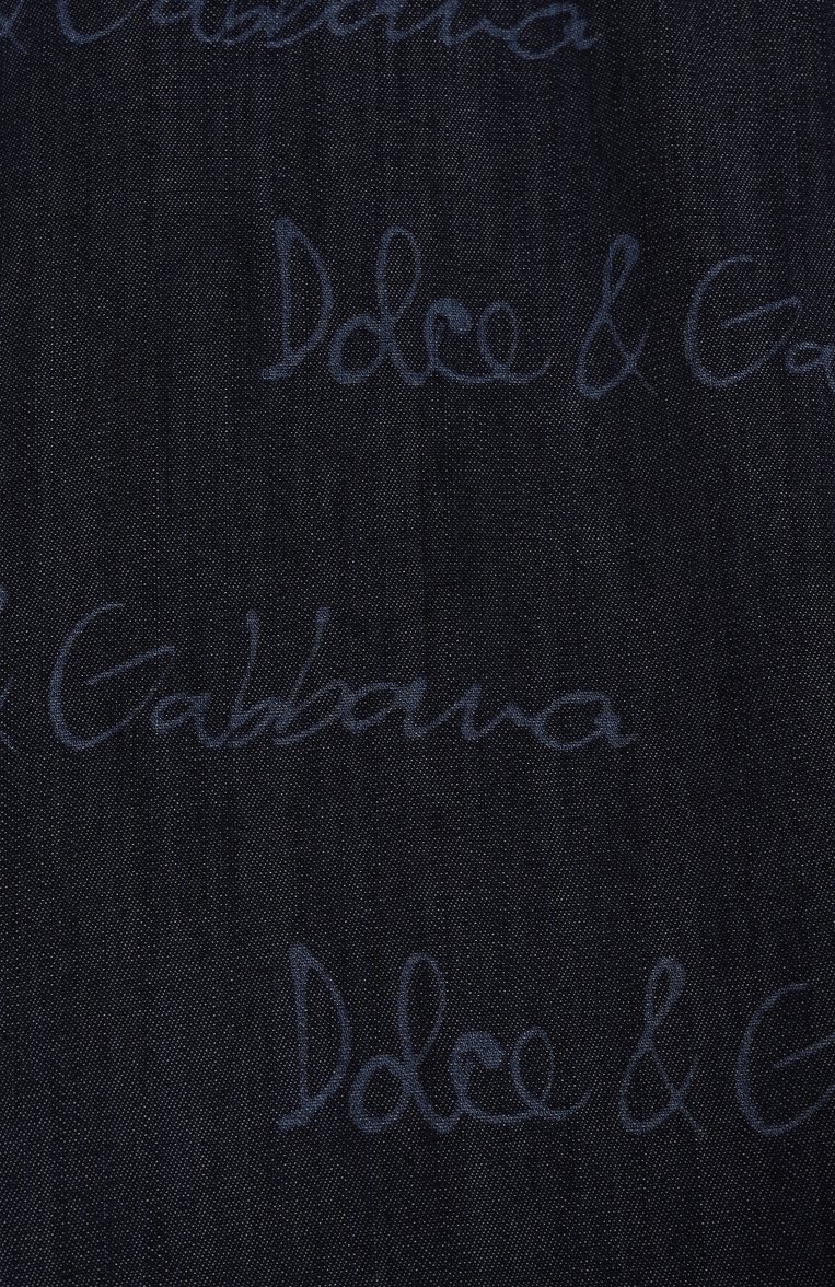 Детская джинсовая рубашка DOLCE & GABBANA темно-синего цвета, арт. L44S21/LDC87/8-14 | Фото 3 (Материал внешний: Хлопок, Деним; Рукава: Короткие; Случай: Повседневный; Автоматизация ТО: Проставлено; Автоматизация состав�а: Проставлено; Ростовка одежда: 5 лет | 110 см, 6 лет | 116 см, 10 - 11 лет | 140 - 146см, 2 года | 92 см)