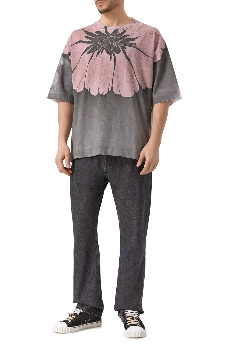 Мужская хлопковая футболка DRIES VAN NOTEN разноцветного цвета, арт. 251-021114-1603 | Фото 2 (Длина (для топов): Стандартные; Рукава: 3/4; Материал внешний: Хлопок; Принт: С принтом; Стили: Спорт-шик, Романтичный; Мужское Кросс-КТ: Футболка-одежда)