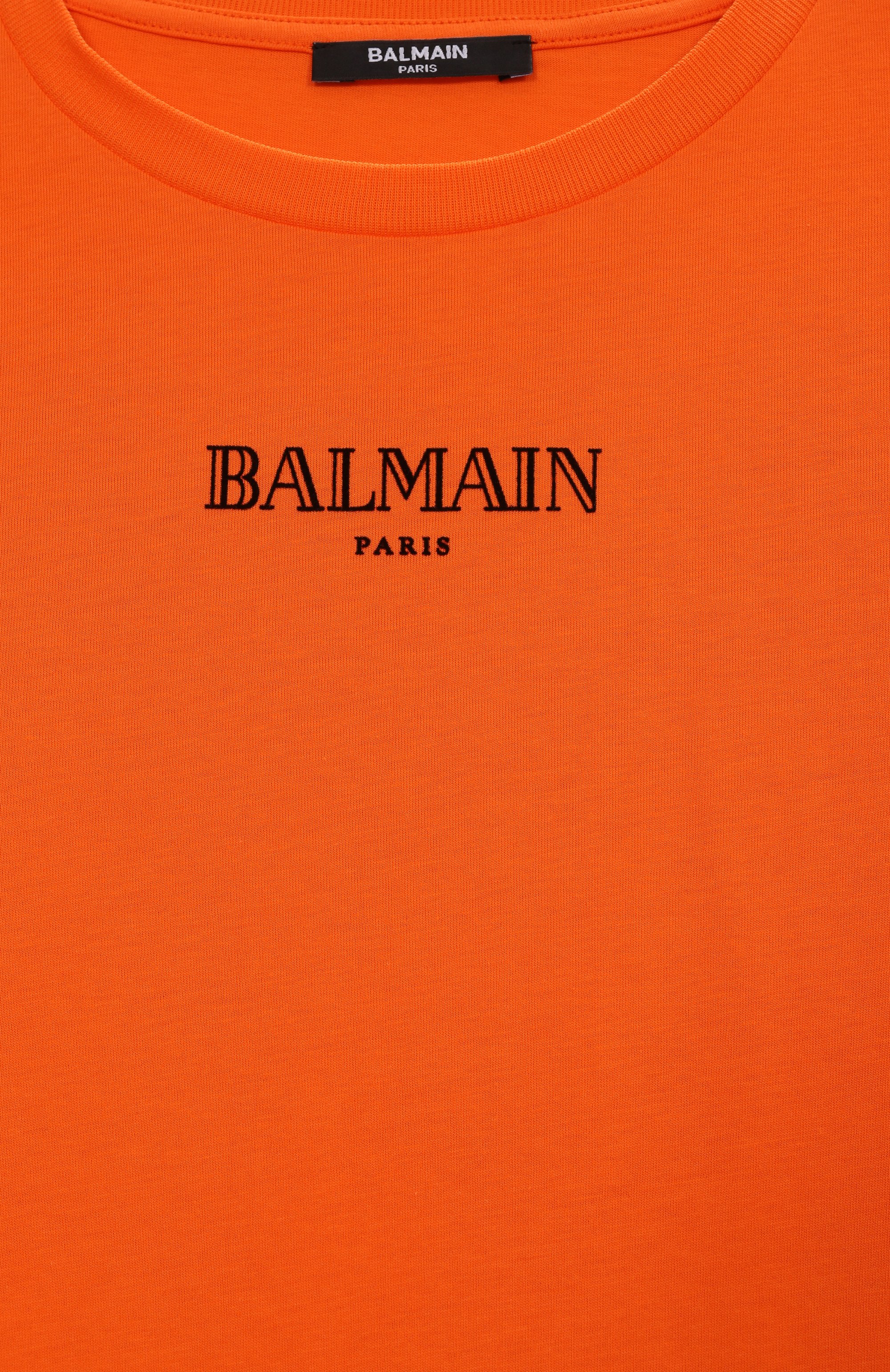 Хлопковая футболка BALMAIN оранжевого цвета по цене 17200 руб., арт. BW8P51, фото 3 Хлопковая футболка BALMAIN, арт. BW8P51, фото 3