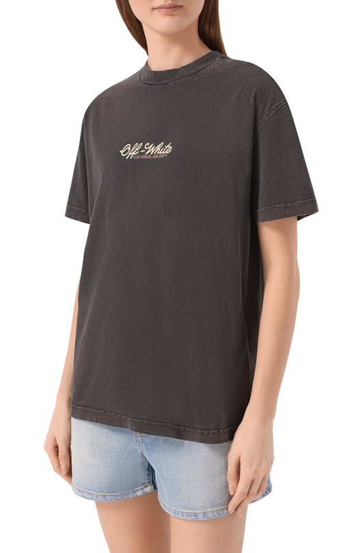 Хлопковая футболка Off-White 0WAA089S26JER008 Серый  0WAA089S26JER008 Фото 3