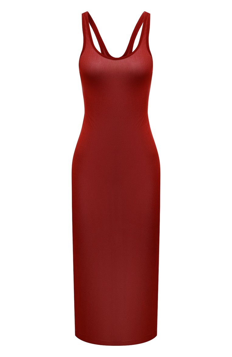 Женское платье из вискозы SAINT LAURENT бордового цвета, арт. 710433 | Фото 1 (Длина Ж (юбки, платья, шорты): Миди; Материал внешний: Вискоза; Кросс-КТ: Трикотаж; Случай: Повседневный; Женское Кросс-КТ: Платье-одежда; Стили: Романтичный)