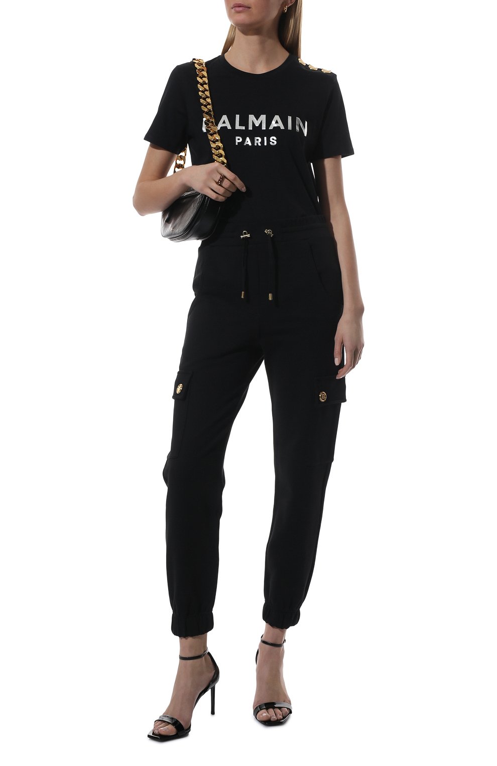 Хлопковая футболка BALMAIN черного цвета по цене 42050 руб., арт. XF1EF005/BB28, фото 2 Хлопковая футболка BALMAIN, арт. XF1EF005/BB28, фото 2