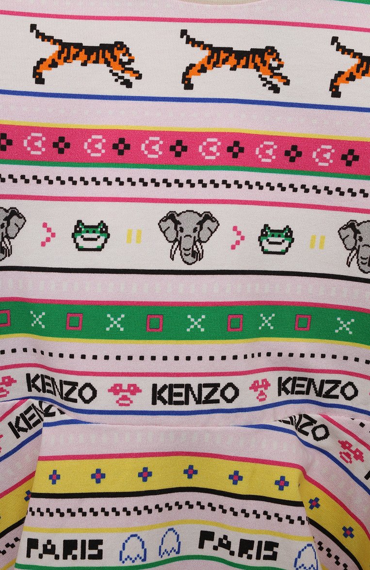 Детское хлопковое платье KENZO разноцветного цвета, арт. K12346/3Y-5Y | Фото 3 (Рукава: Длинные; Случай: Повседневный; Материал сплава: Проставлено; Материал внешний: Хлопок; Девочки Кросс-КТ: Платье-одежда; Драгоценные камни: Проставлено)