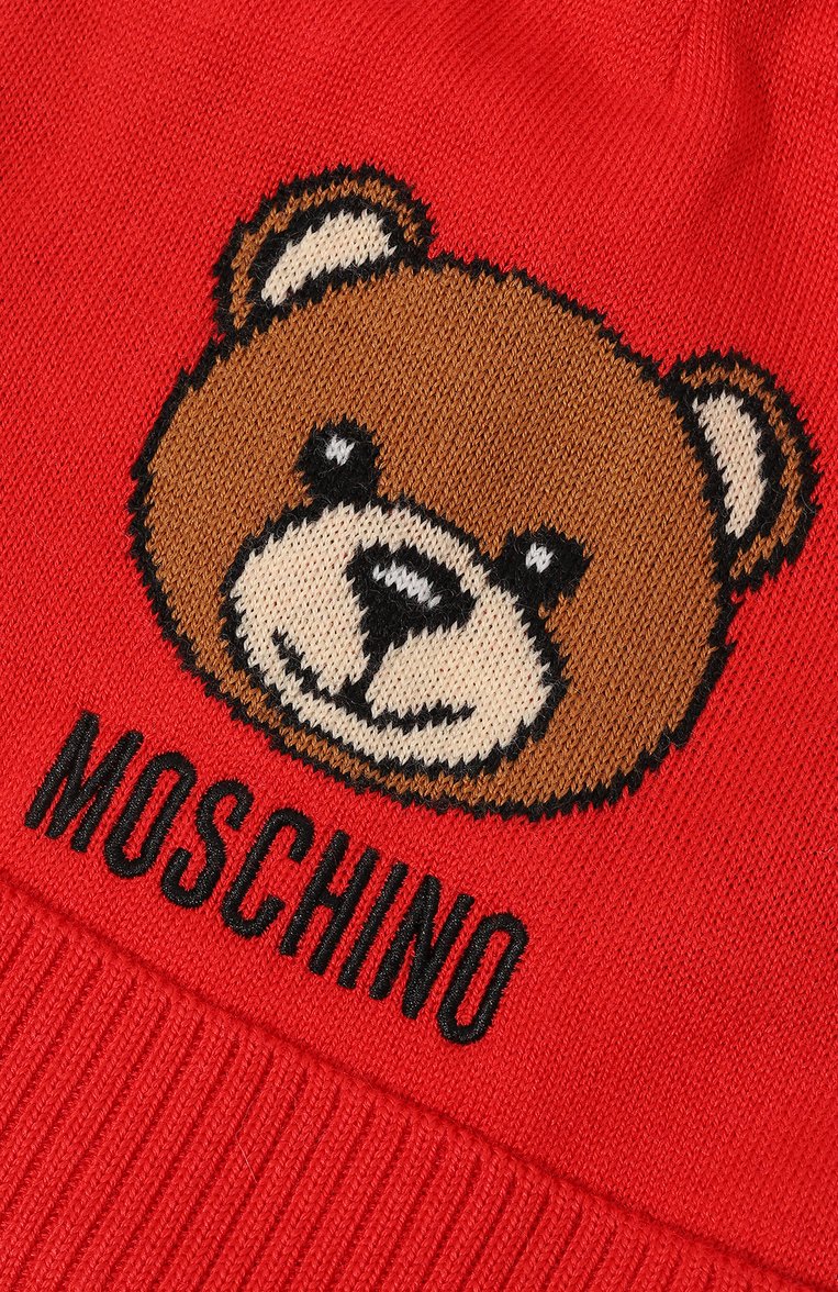 Детского шапка MOSCHINO красного цвета, арт. HUX026/LHE18 | Фото 3 (Материал: Текстиль, Шерсть, Синтетический материал; Материал сплава: Проставлено; Нос: Не проставлено)