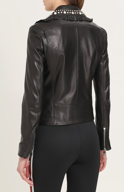 Кожаная куртка с косой молнией и декоративной отделкой GUCCI, арт. 458189/XN621, фото 4