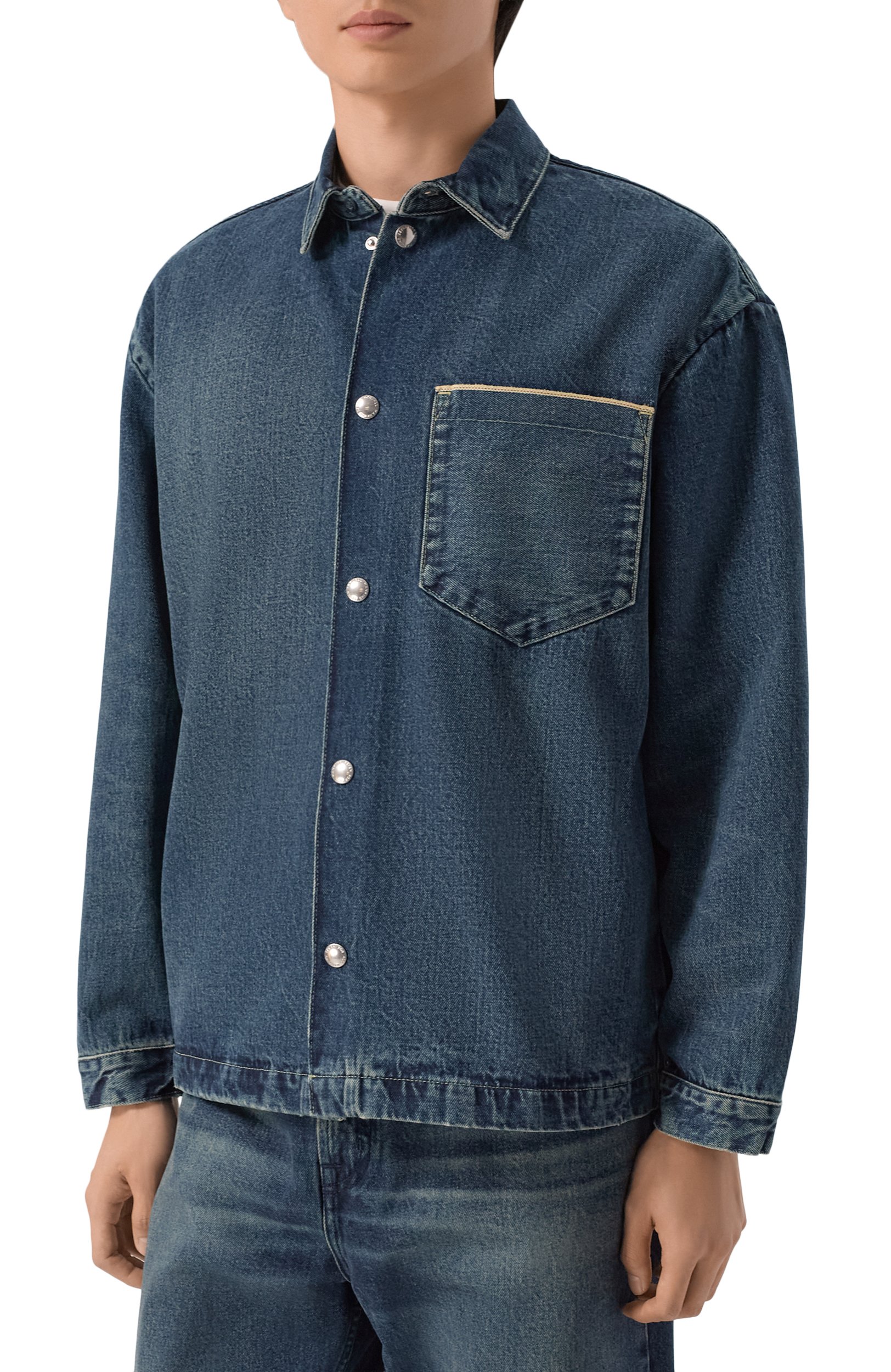 Джинсовая рубашка 7 FOR ALL MANKIND синего цвета по цене 43250 руб., арт. 7T800H49, фото 3 Джинсовая рубашка 7 FOR ALL MANKIND, арт. 7T800H49, фото 3