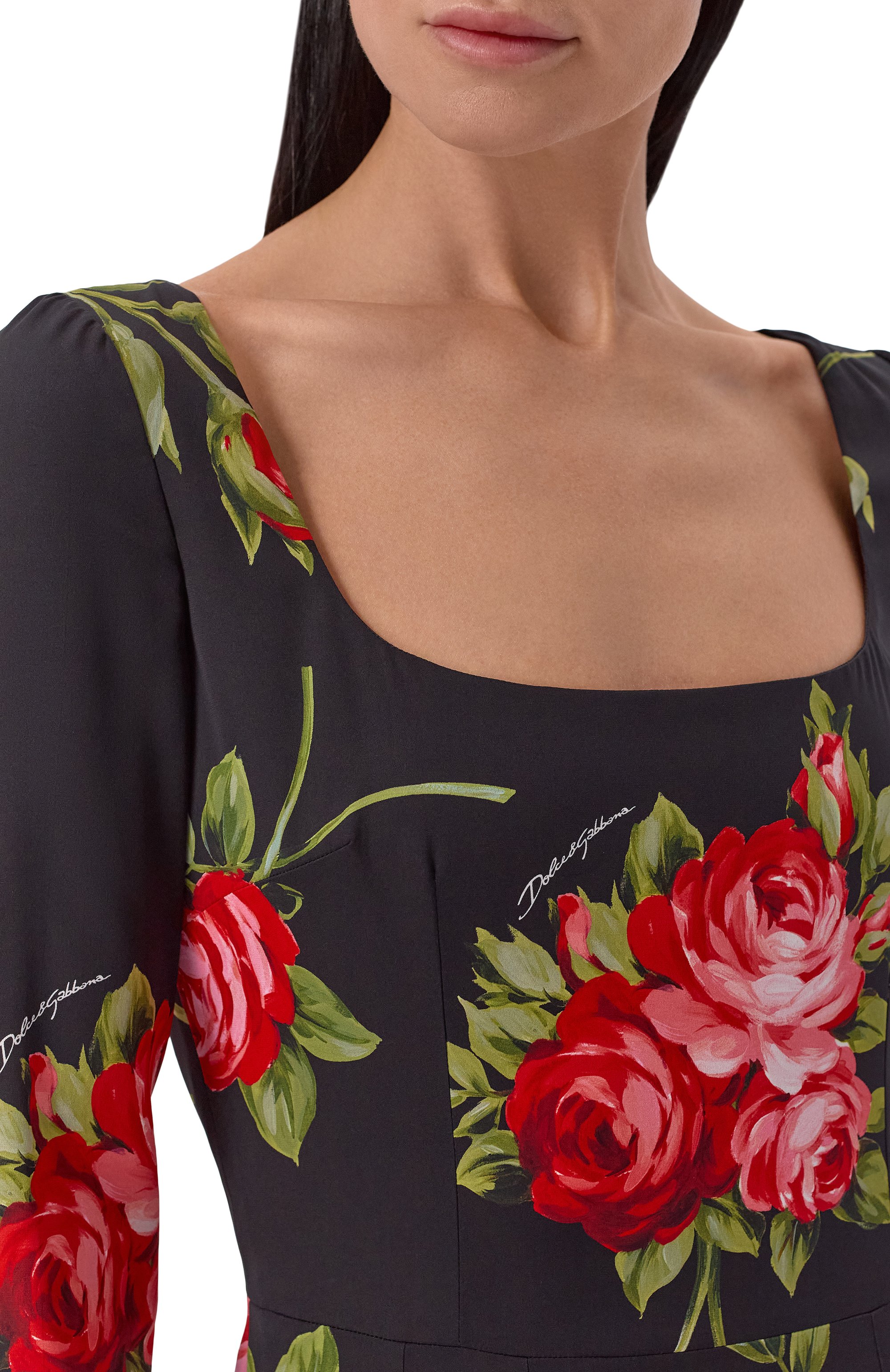 Шелковое платье DOLCE & GABBANA черного цвета по цене 349500 руб., арт. F6ADAT/FSA8Q, фото 4 Шелковое платье DOLCE & GABBANA, арт. F6ADAT/FSA8Q, фото 4