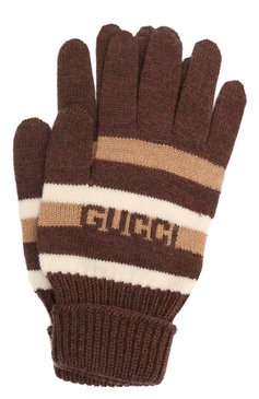 Детские шерстяные перчатки GUCCI коричневого цвета, арт. 660623/4K206 | Фото 1 (Материал: Текстиль, Шерсть; Материал сплава: Проставлено; Нос: Не проставлено)