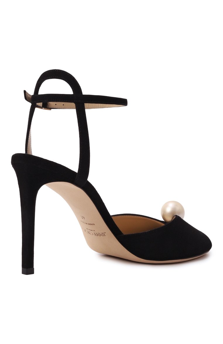 Женские замшевые босоножки sacora 85 JIMMY CHOO черного цвета, арт. SAC0RA 85/A0B | Фото 5 (Материал внутренний: Натурал�ьная кожа; Подошва: Плоская; Каблук высота: Высокий; Материал внешний: Натуральная кожа, Замша; Каблук тип: Шпилька)