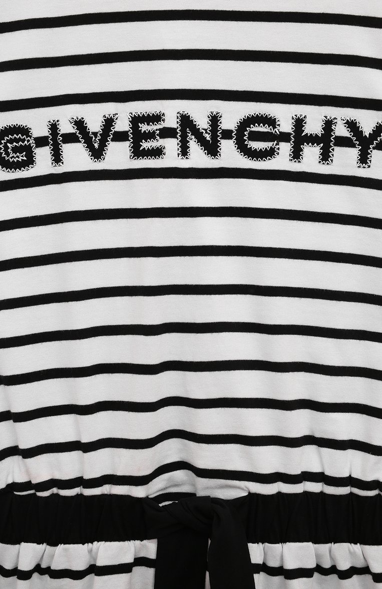 Детское хлопковое платье GIVENCHY черно-белого цвета, арт. H30043/12+/14 | Фото 3 (Материал внешний: Хлопок; Рукава: Короткие; Случай: Повседневный; Девочки Кросс-КТ: Платье-одежда; Ростовка одежда: 13 - 15 лет | 158 см)