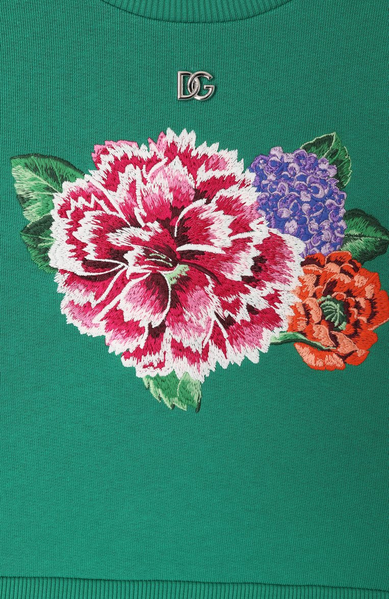 Детский хлопковый свитшот DOLCE & GABBANA зеленого цвета, арт. L5JWBS/G702B/2-6 | Фото 3 (Рукава: Длинные; Девочки Кросс-КТ: Свитшот-одежда; Материал внешний: Хлопок; Автоматизация ТО: Проставлено; Автоматизация состава: Проставлено; Ростовка одежда: 6 лет | 116 см)