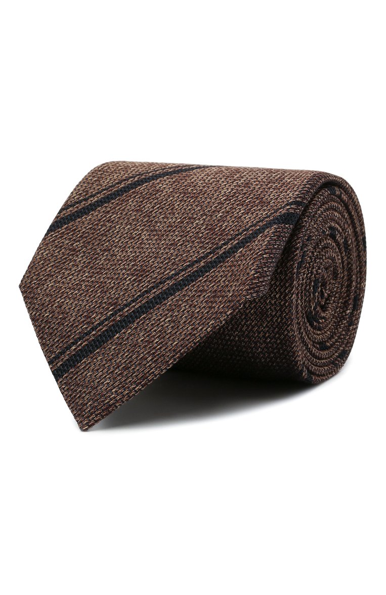 Мужской шелковый галстук BRIONI коричневого цвета, арт. 062H00/01411 | Фото 1 (Принт: С принтом; Материал: Текстиль, Шелк; Материал сплава: Проставлено; Нос: Не проставлено)