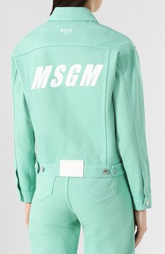 Женская джинсовая куртка MSGM светло-зеленого цвета, арт. 2841MDH51T 207276 | Фото 4 (Кросс-КТ: Куртка, Деним; Рукава: Длинные; Материал сплава: Проставлено; Материал внешний: Хлопок, Деним; Драгоценные камни: Проставлено; Длина (верхняя одежда): Короткие; Статус проверки: Проверена категория)