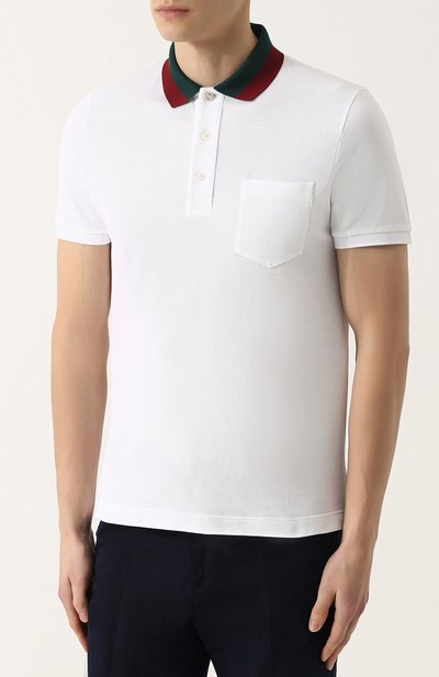 Хлопковое поло с короткими рукавами GUCCI белого цвета по цене 64800 руб., арт. 408321/X7331, фото 3 Хлопковое поло с короткими рукавами GUCCI, арт. 408321/X7331, фото 3
