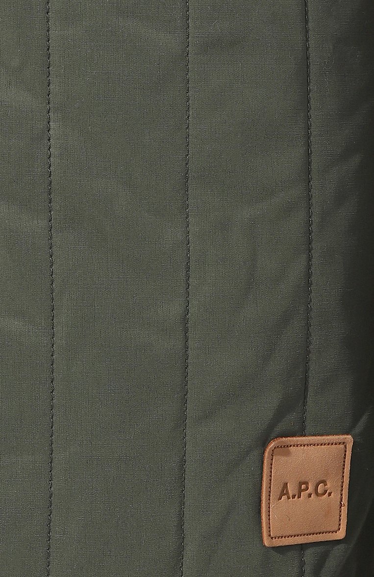 Мужская утепленная куртка A.P.C. зеленого цвета, арт. C0EZV-H02859 | Фото 5 (Рукава: Длинные; Материал внешний: Синтетический материал, Хлопок; Мужское Кросс-КТ: утепленные куртки; Материал сплава: Проставлено; Материал подклада: Синтетический материал; Драгоценные камни: Проставлено; Длина (верхняя одежда): Короткие; Стили: Кэжуэл)