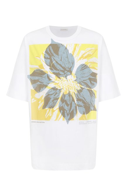 Мужская хлопковая футболка DRIES VAN NOTEN белого цвета, арт. 251-021141-1608 | Фото 1 (Материал внешний: Хлопок; Рукава: 3/4; Материал сплава: Проставлено; Длина (для топов): Удлиненные; Драгоценные камни: Проставлено)