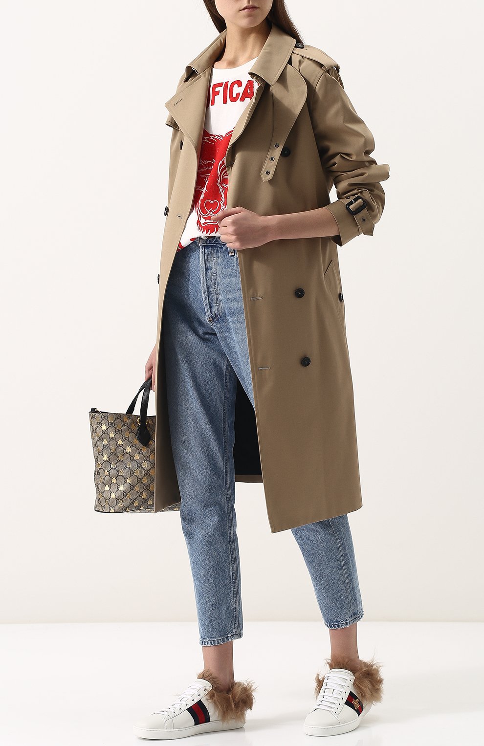 Кожаные кеды ace с отделкой из меха GUCCI, арт. 498199/0FI50, фото 2