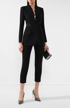 Женский жакет ALEXANDER MCQUEEN черного цвета, арт. 607334/QEAAA | Фото 2 (Рукава: Длинные; Материал внешний: Вискоза, Синтетический материал; Материал подклада: Купро; Длина (для топов): Удлиненные; Случай: Вечерний; 1-2-бортные: Однобортные; Женское Кросс-КТ: Жакет-одежда; Региональные ограничения белый список (Axapta Mercury): RU)