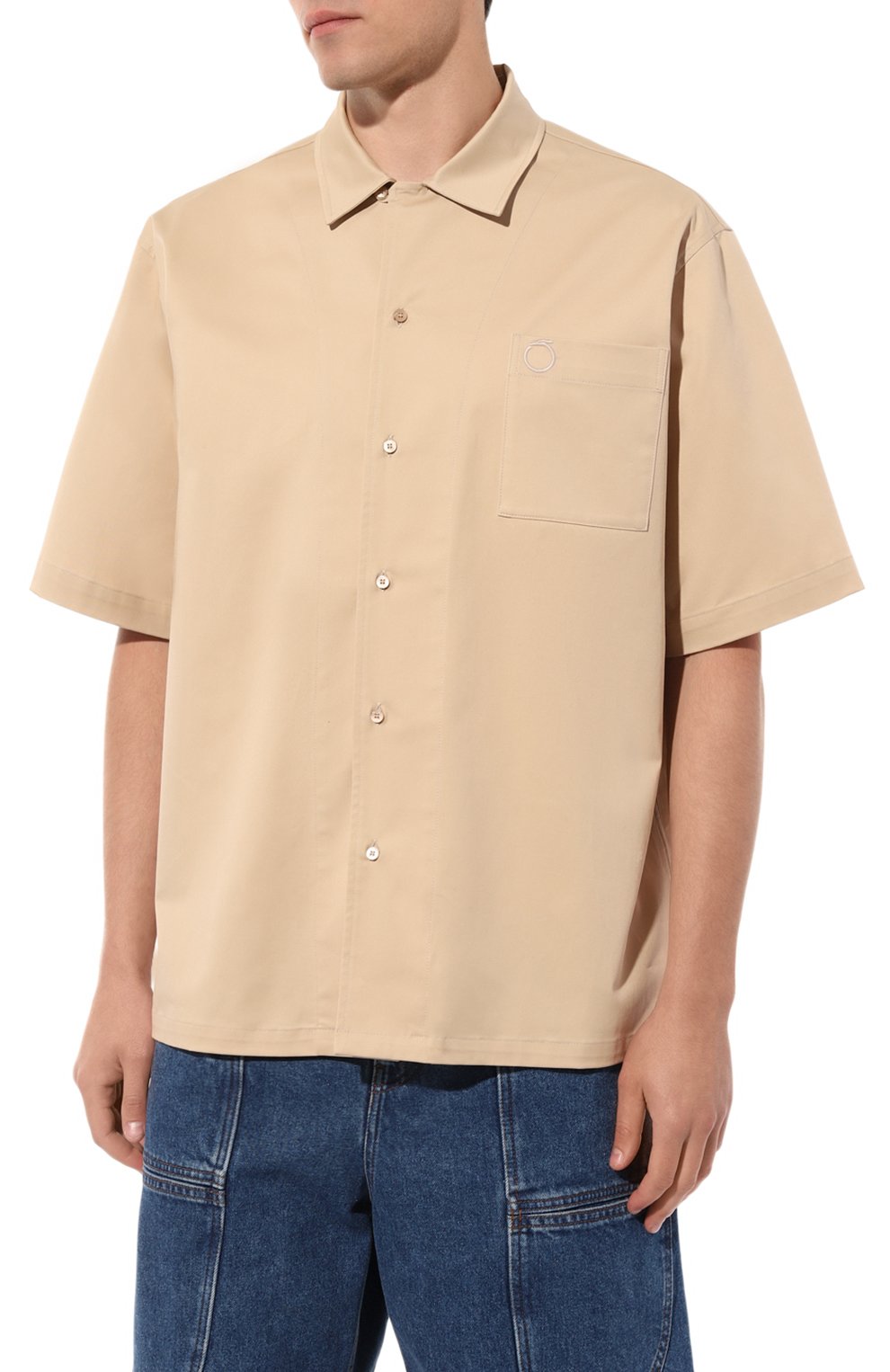 Хлопковая рубашка TRUSSARDI бежевого цвета по цене 25000 руб., арт. 52C00308-1T006185, фото 3 Хлопковая рубашка TRUSSARDI, арт. 52C00308-1T006185, фото 3