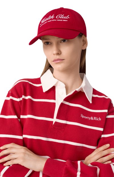 Хлопковая бейсболка SPORTY AND RICH красного цвета по цене 7550 руб., арт. AC040508035RE07, фото 2 Хлопковая бейсболка SPORTY AND RICH, арт. AC040508035RE07, фото 2