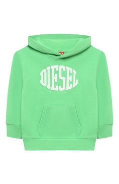 Детский хлопковое худи DIESEL светло-зеленого цвета, арт. J01775/KYAXZ | Фото 1 (Рукава: Длинные; Мальчики Кросс-КТ: Худи-одежда; Материал сплава: Проставлено; Материал внешний: Хлопок; Драгоценные камни: Проставлено)