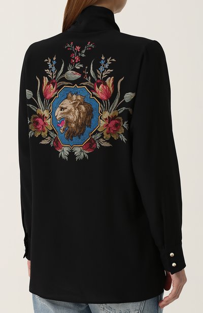 Шелковая блуза с воротником аскот и принтом на спинке GUCCI, арт. 467085/ZJP13, фото 4