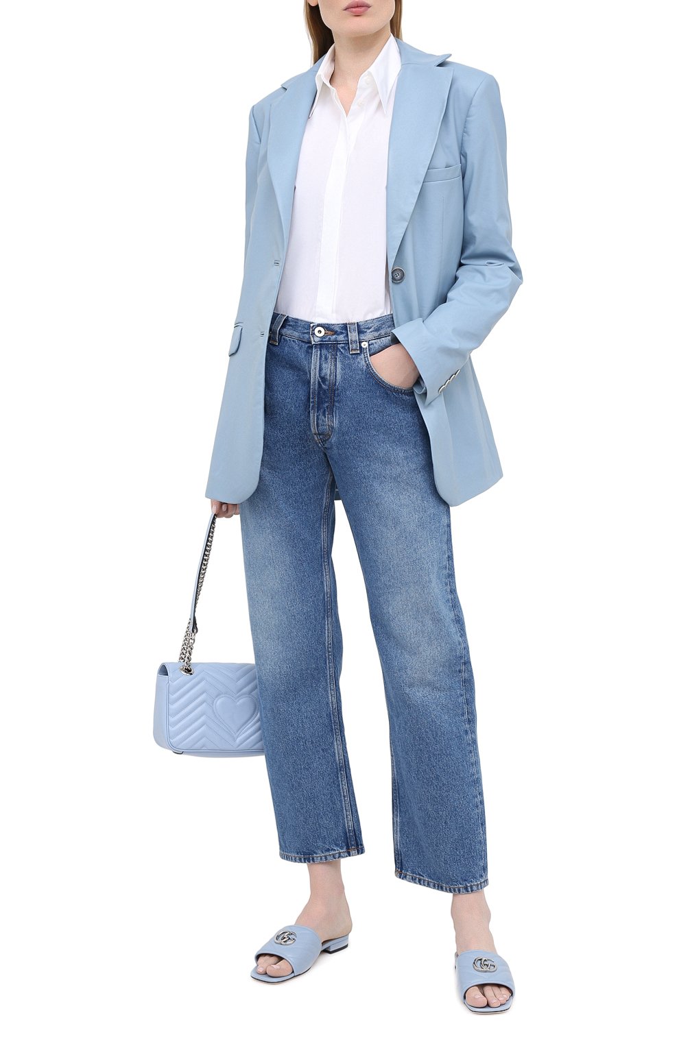 Кожаные шлепанцы jolie GUCCI голубого цвета по цене 45550 руб., арт. 627827/BK000, фото 2 Кожаные шлепанцы jolie GUCCI, арт. 627827/BK000, фото 2