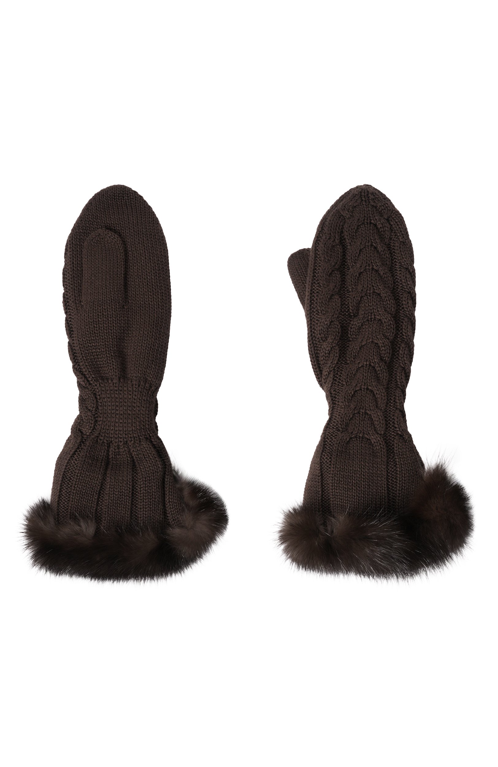 Кашемировые варежки с мехом соболя BLACK SABLE коричневого цвета по цене 147000 руб., арт. BS-ACSKV-EB, фото 2 Кашемировые варежки с мехом соболя BLACK SABLE, арт. BS-ACSKV-EB, фото 2