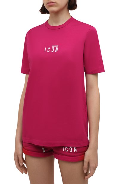 Хлопковая футболка DSQUARED2 фуксия цвета по цене 17900 руб., арт. S80GC0009/S23009, фото 3 Хлопковая футболка DSQUARED2, арт. S80GC0009/S23009, фото 3