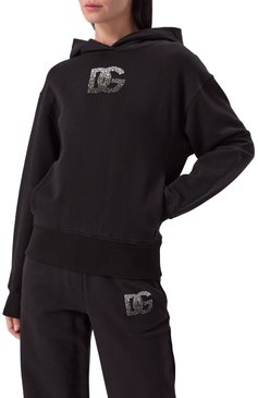 Женский хлопковое худи DOLCE & GABBANA черного цвета, арт. F9S48Z/GDCXW | Фото 3 (Драгоценные камни: Проставлено; Рукава: Длинные; Материал сплава: Проставлено; Длина (для топов): Стандартные; Женское Кросс-КТ: Худи-одежда; Стили: Спорт-шик; Материал внешний: Хлопок)