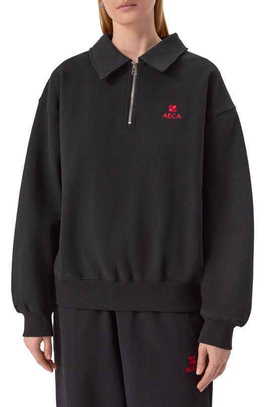 Хлопковый свитшот AECA WHITE AWCMFWBDTSSSO002C0.BLACK (M) Чёрный  AWCMFWBDTSSSO002C0.BLACK (M) Фото 3
