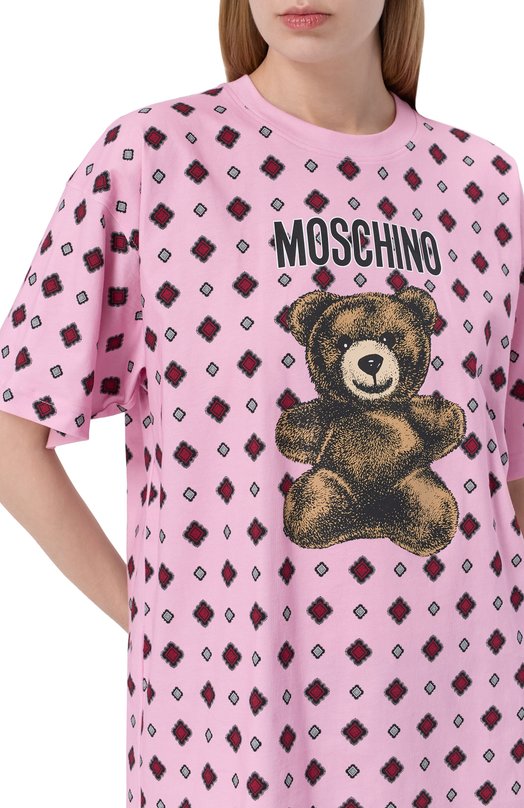Хлопковая футболка Moschino V0715/0541 Розовый  V0715/0541 Фото 5