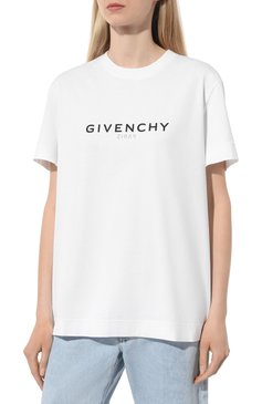 Женская хлопковая футболка GIVENCHY белого цвета, арт. BW707Z3Z5W | Фото 3 (Принт: С принтом; Рукава: Короткие; Длина (для топов): Стандартные; Материал сплава: Проставлено; Материал внешний: Хлопок; Женское Кросс-КТ: Футболка-одежда; Драгоценные ка�мни: Проставлено; Стили: Кэжуэл)