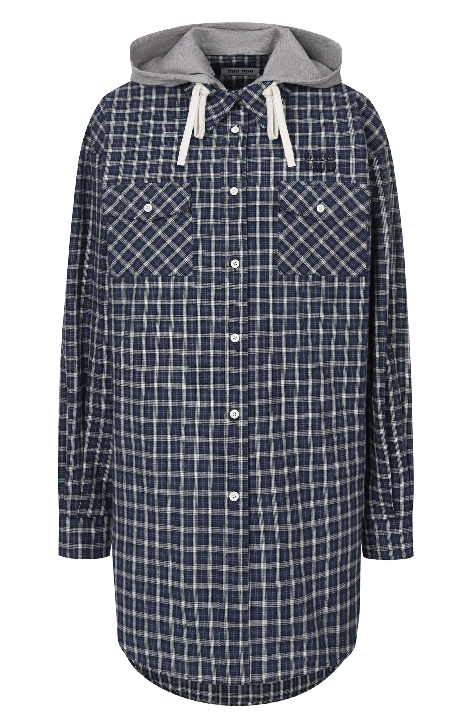Хлопковая рубашка MIU MIU синего цвета по цене 225000 руб., арт. MK2051/6210, фото 1 Хлопковая рубашка MIU MIU, арт. MK2051/6210, фото 1