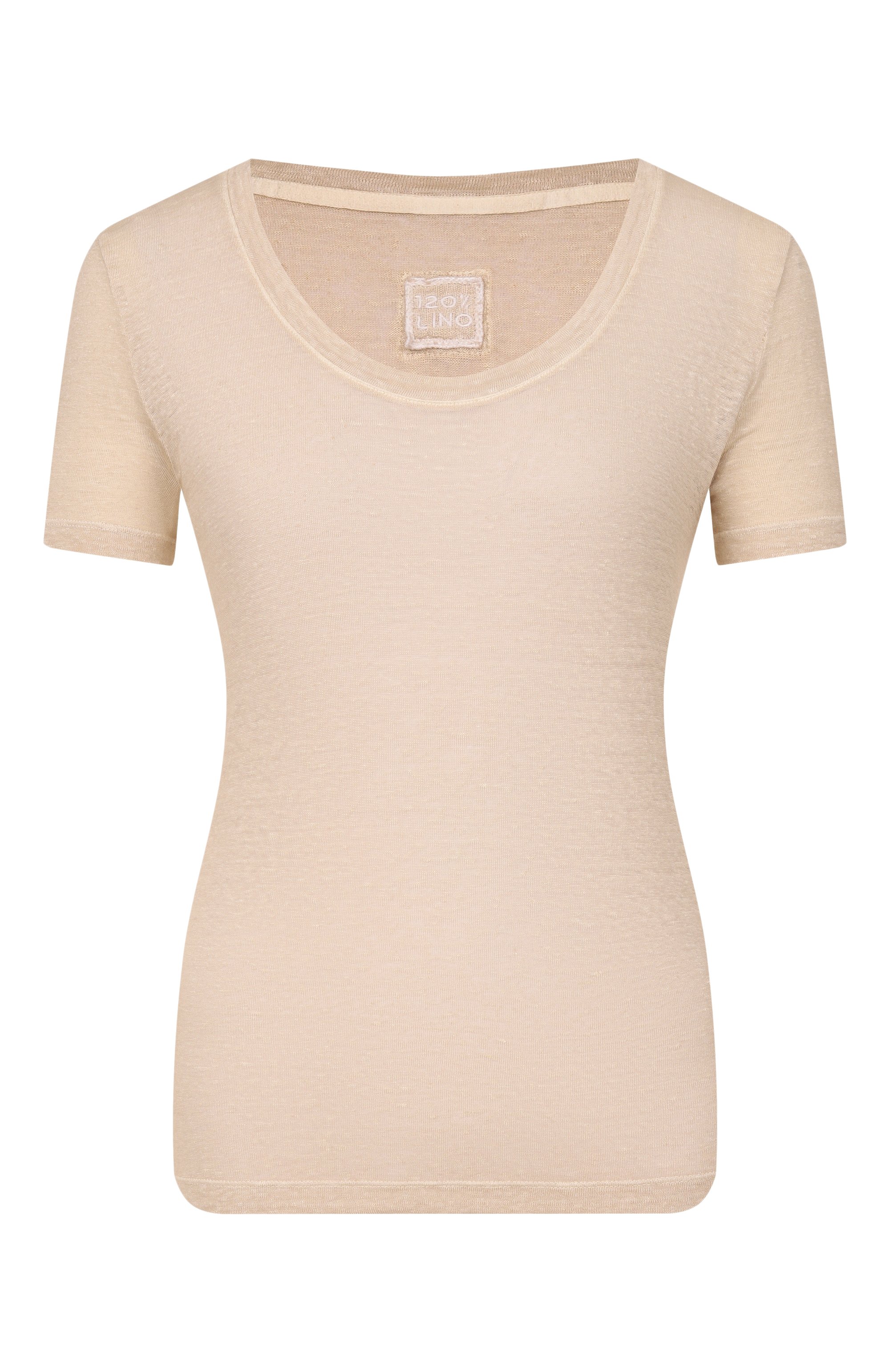 Льняная футболка 120% LINO бежевого цвета по цене 21250 руб., арт. 33ALIW7761/000B568, фото 1 Льняная футболка 120% LINO, арт. 33ALIW7761/000B568, фото 1